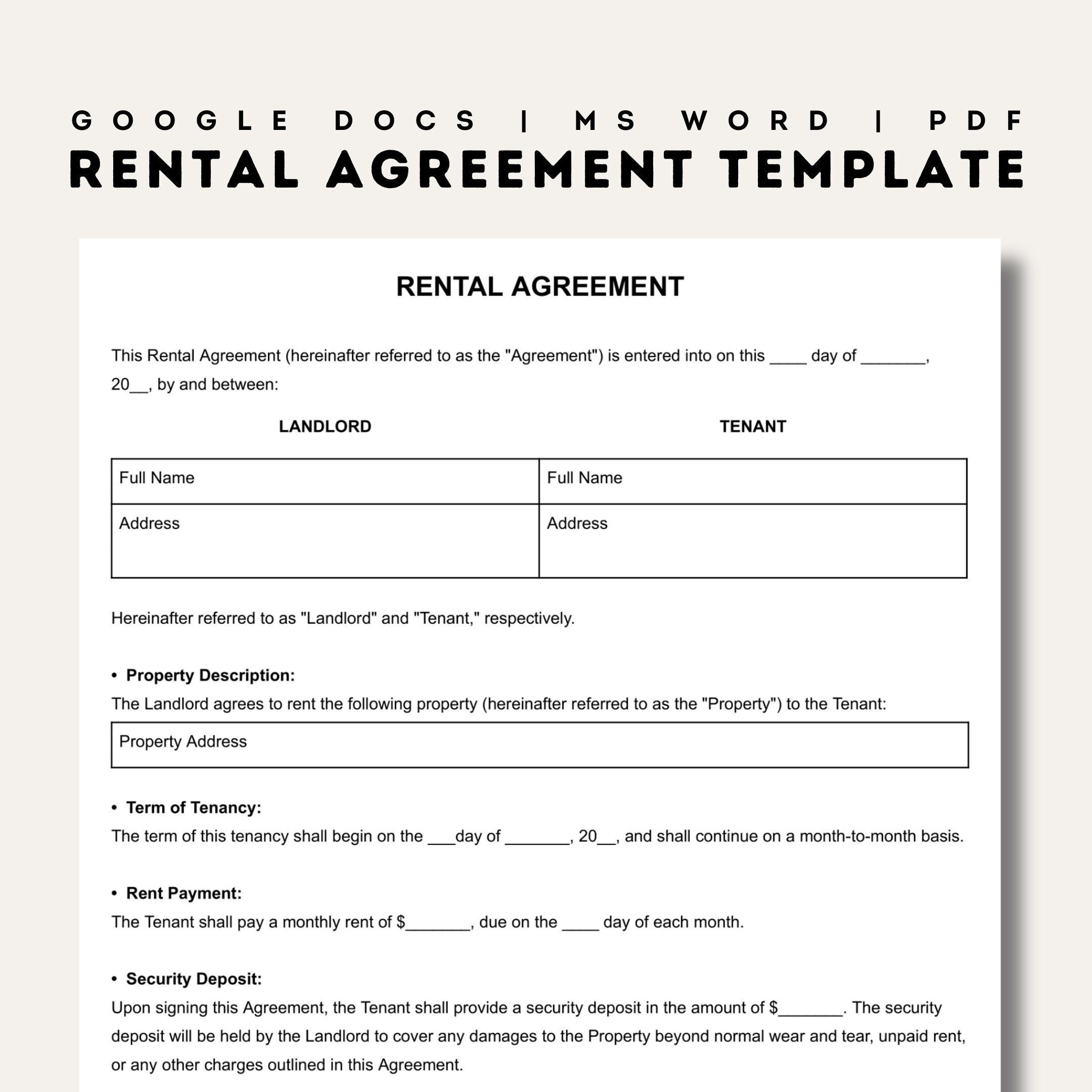 Rental Agreement Templates | Simple Editable Rental Agreements with regard to Lease Agreement Form Printable Editable