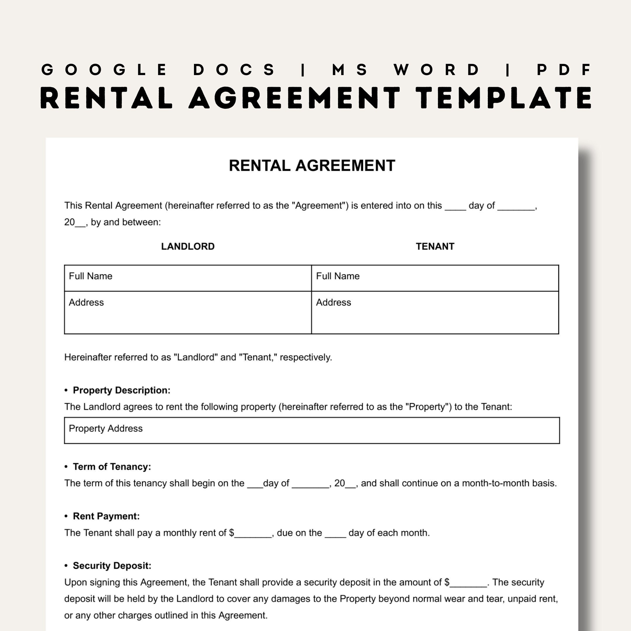 Rental Agreement Templates | Simple Editable Rental Agreements with regard to Printable Lease Agreement Forms Template