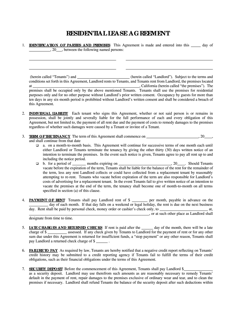 Residential Lease Agreement Form - Fill Online, Printable in General Lease Agreement Printable Free