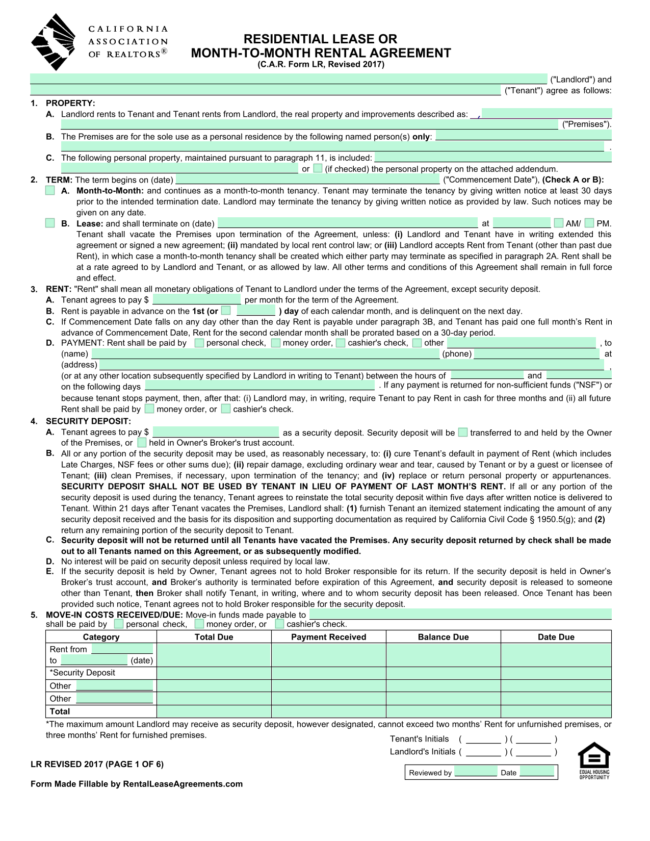 Residential Lease Agreement inside Ontario Lease Agreement 2026 Printable