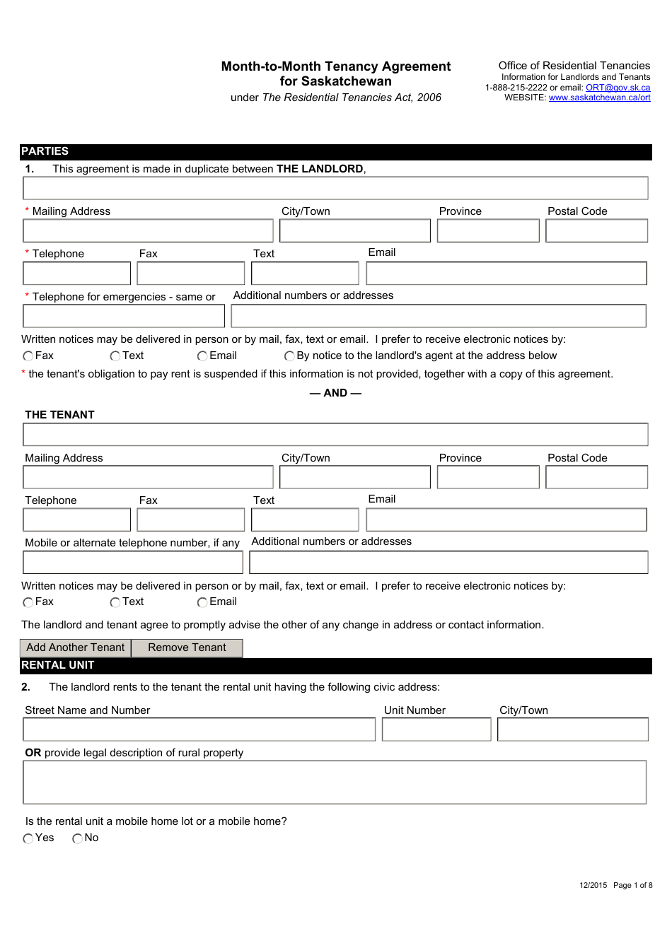 Saskatchewan Canada Month-To-Month Tenancy Agreement For pertaining to Free Printable Lease Agreement Saskatchewan