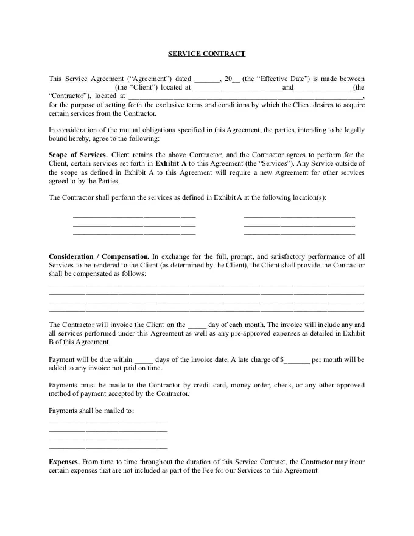 Service Contract Template with Black And White Agreement Template