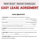 Simple One Page Lease Agreement   Etsy In Printable Lease Agreement One Page