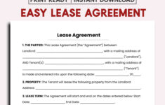 Simple One Page Lease Agreement – Etsy in Printable Lease Agreement One Page