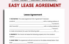 Simple One Page Lease Agreement - Etsy with Printable Simple Lease Agreement Template Free