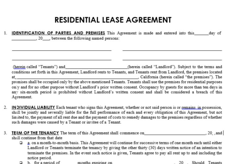 Free Printable Lease Agreements Residential