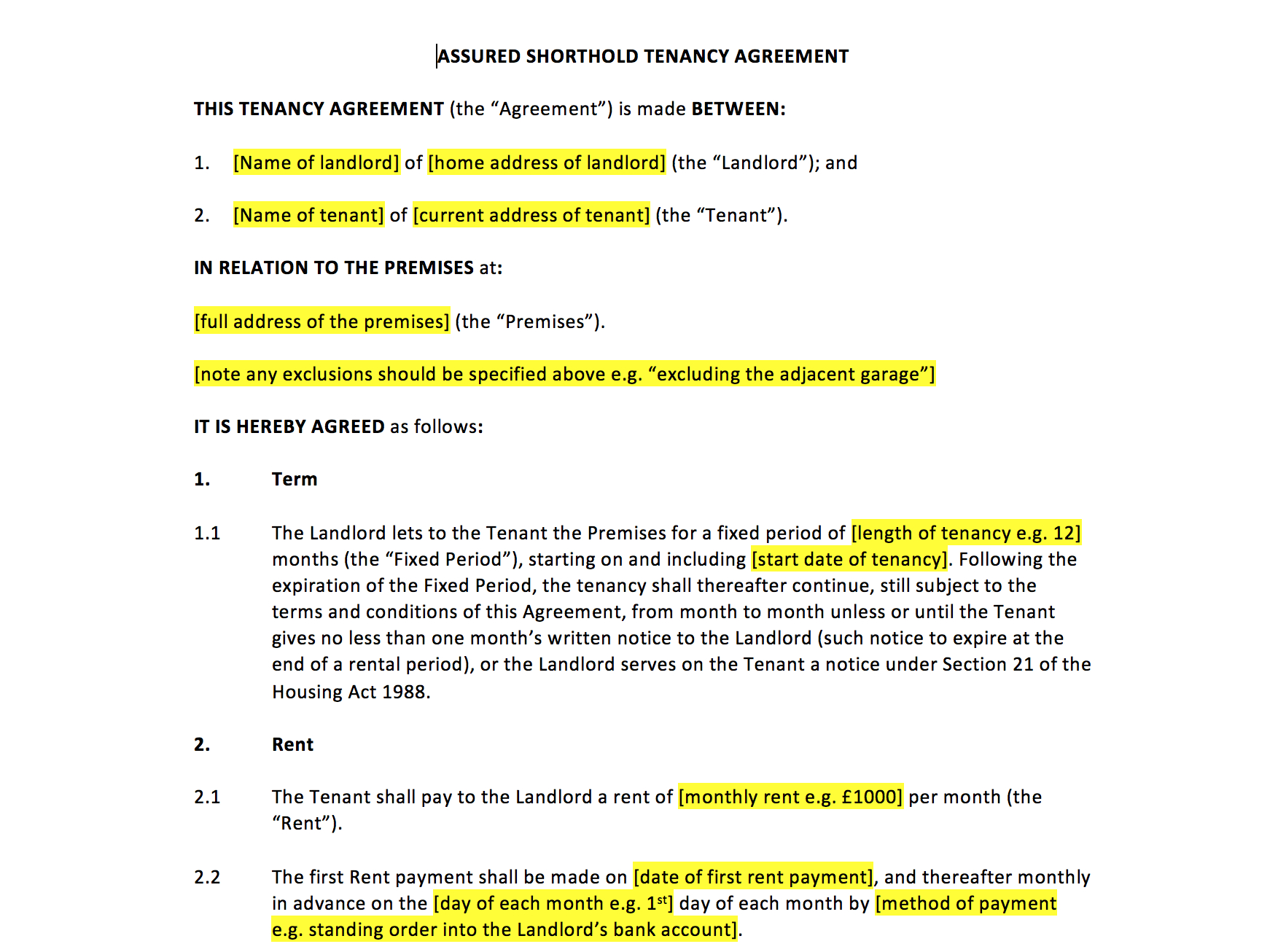 Tenancy Agreement Template | Uk Template Agreements And Sample intended for Rental Lease Agreement Free Printable Uk
