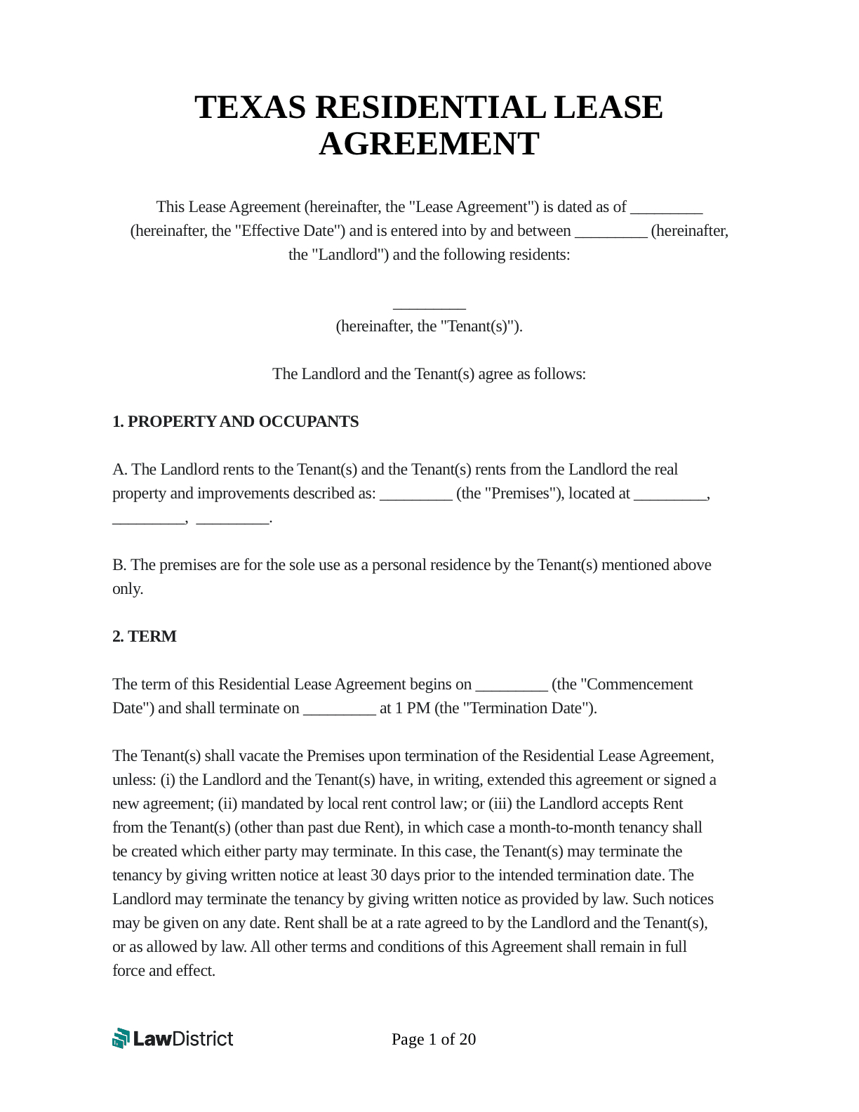 Texas Residential Lease Agreement Form | Free Pdf &amp;amp; Sample pertaining to Printable Lease Agreement Texas Free