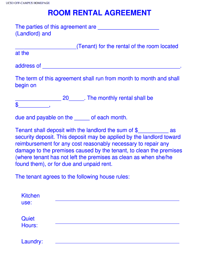 Ucsd Room Rental Agreement Form - Fill Online, Printable, Fillable regarding Printable Lease Agreement For Room Rental